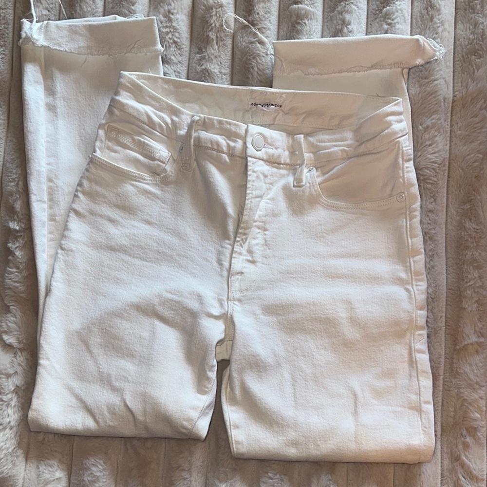 Good American White Ankle Cropped Jeans